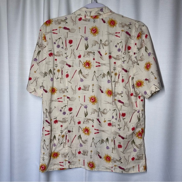 Vintage David Brooks Women's Top 10 Short Sleeve Floral Garden Button Sunflower - Picture 5 of 8